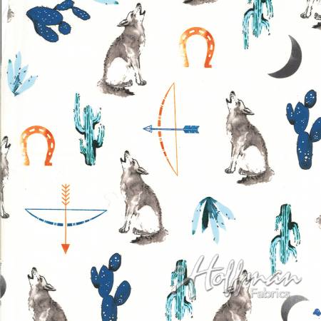Wolf Cactus Aztec Fabric by the yard