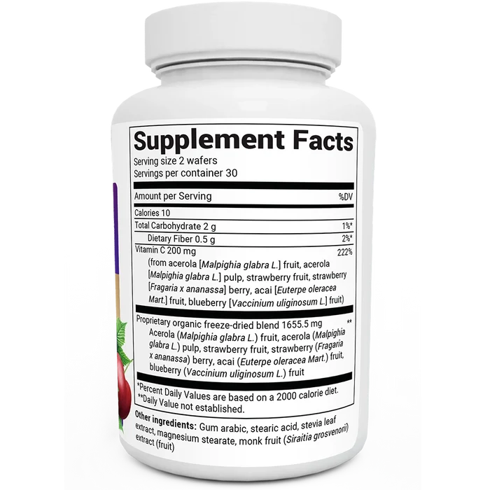 Chewable Vitamin C Complex bottle label, right side view, supplement facts.